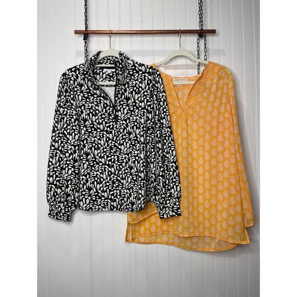 Michael Kors Yellow Embroidered Blouse & Chico’s French Terry Pullover Bundle L - Picture 1 of 13
